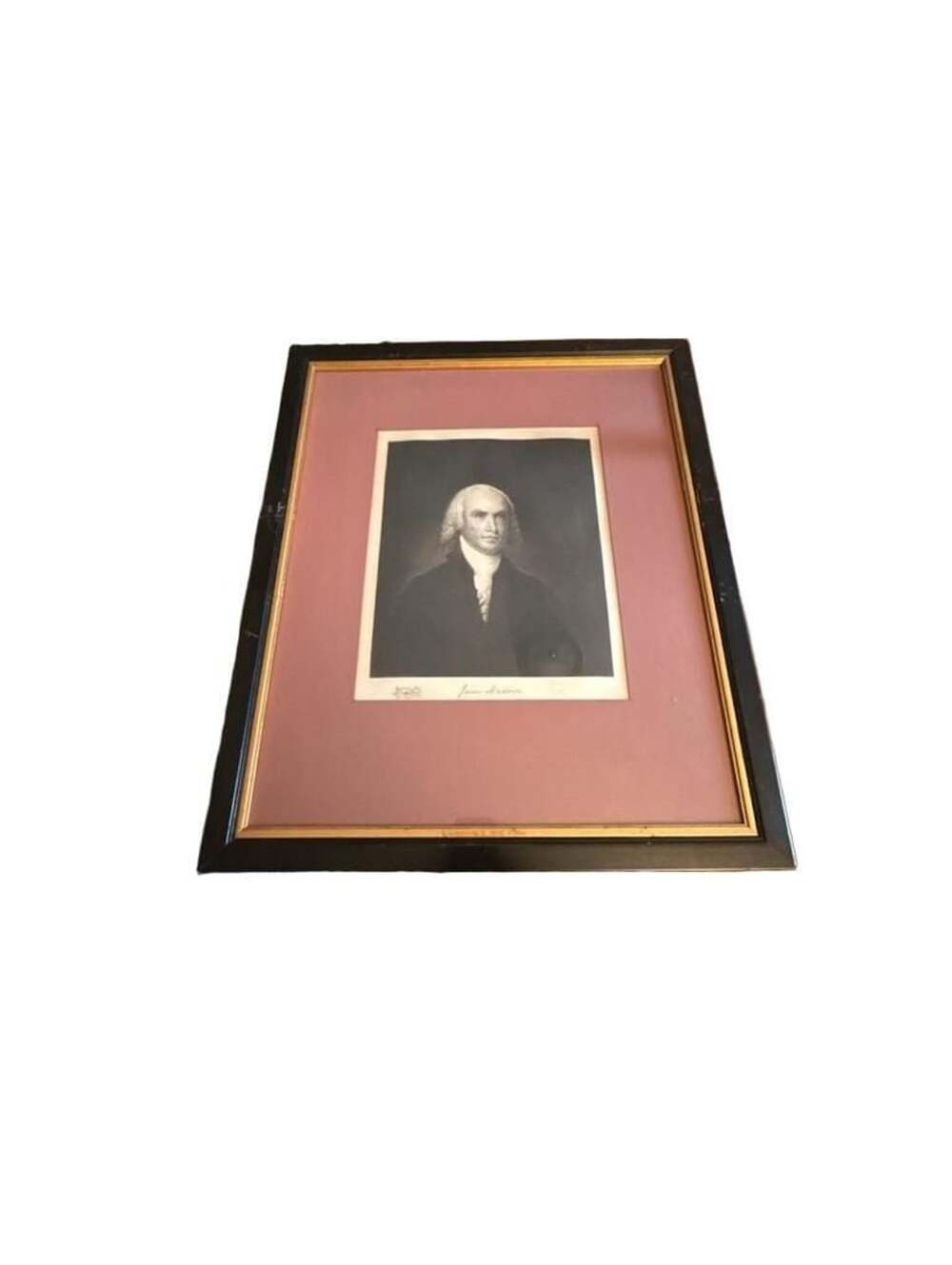 Antique Framed James Madison Portrait Engraving